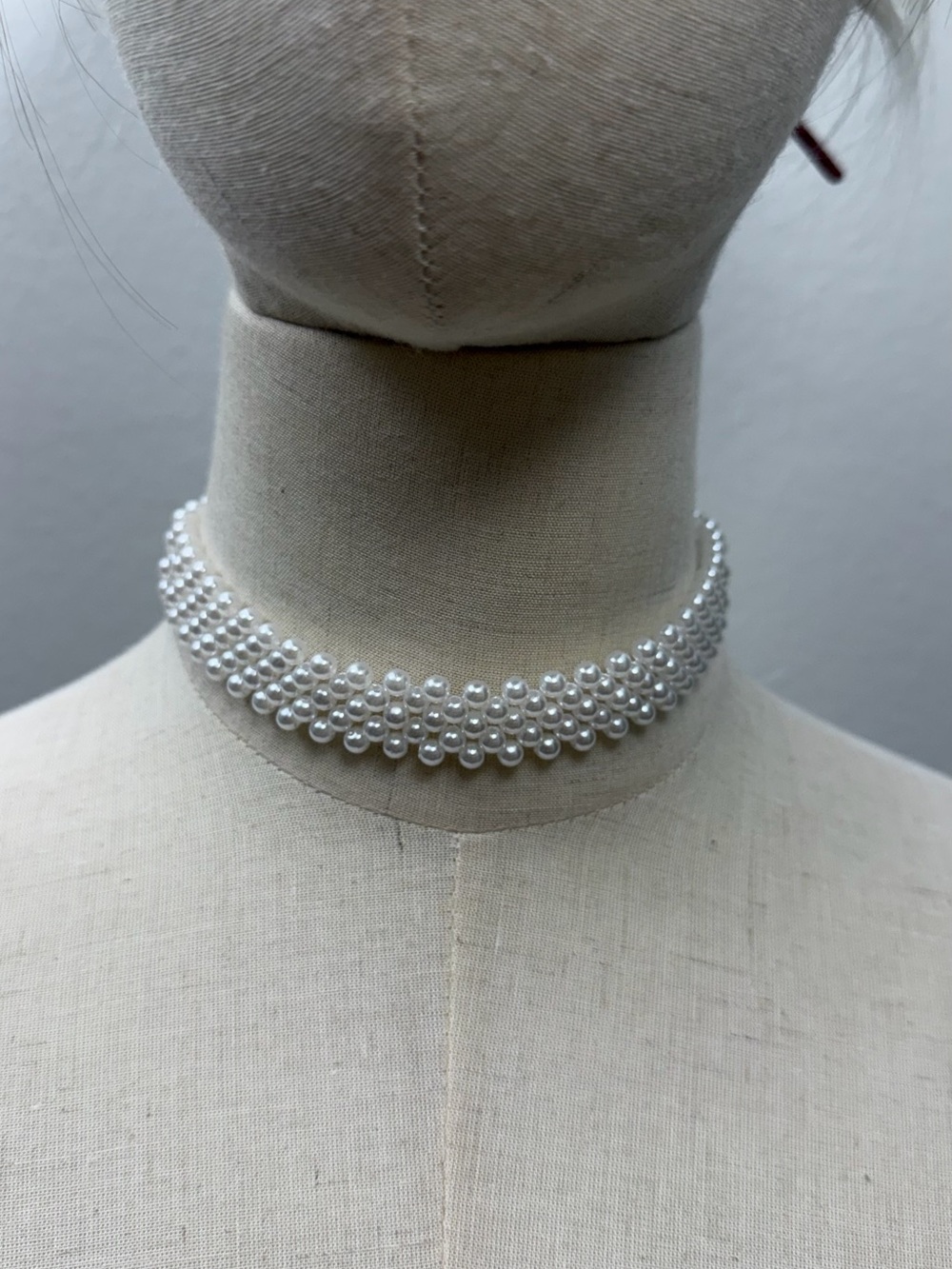 White Pearl Choker Necklace Multi Strand Bridal Wedding Statement Necklace